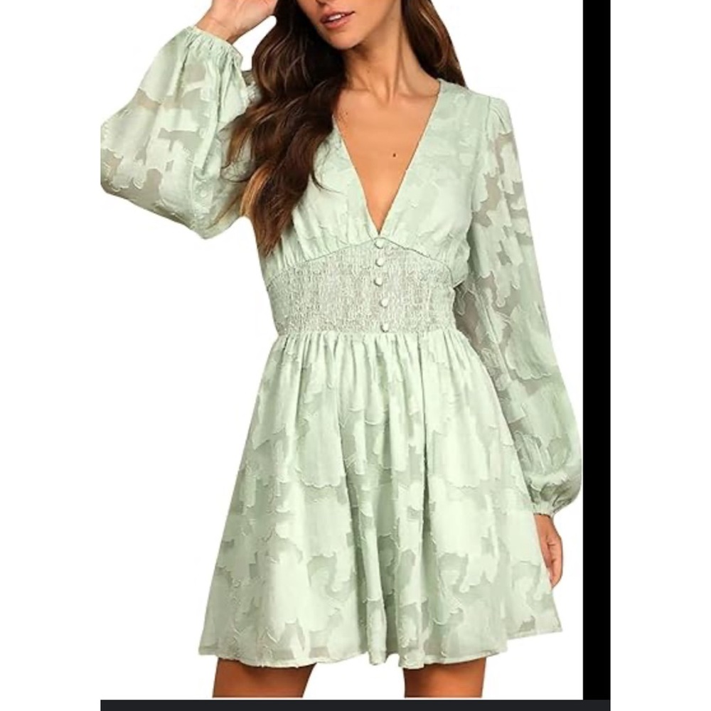 LULU’S Tomorrow and Always Light Sage Green Burnout Floral Mini Dress L - Picture 15 of 15